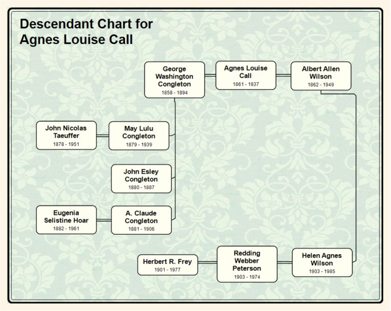 Descendant Chart for  Agnes Louise Call