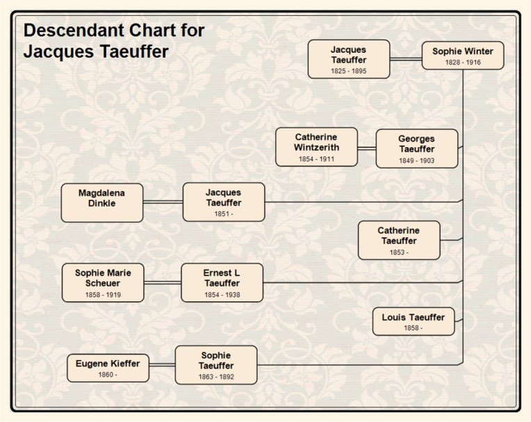 Descendant Chart for  Jacques Taeuffer