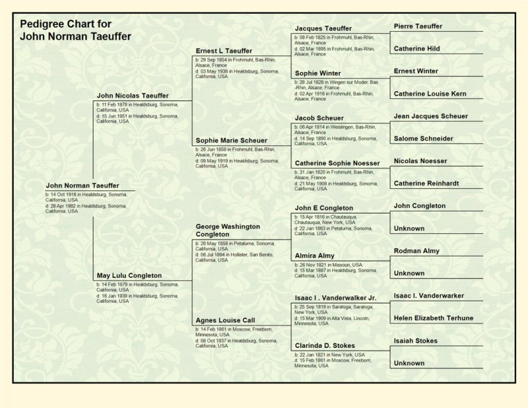 Pedigree Chart for  John Norman Taeuffer